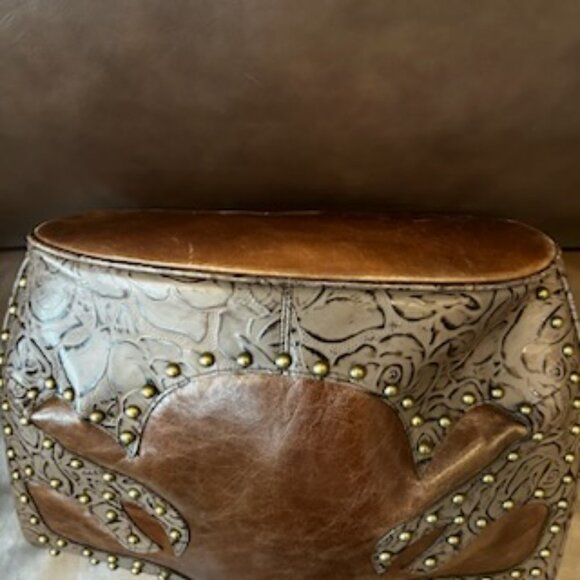 NWOT Charm & Luck Equestrian Style Brown Leather Brass Studded Purse Handbag - Picture 8 of 14